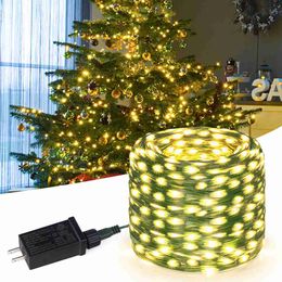 LED Strips 50M 100M Green Wire LED String New Year Fairy Lights Outdoor Garden Christmas Tree Decor Led Garland Waterproof 110v-220V Solar P230315