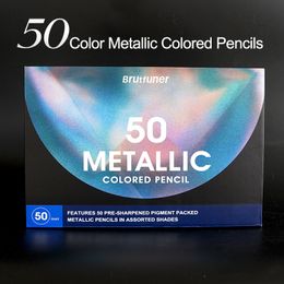 Pencils Brutfuner 50 Color Metallic Colored Pencils Profession Drawing Soft Wood Pencil For Artist Sketch Coloring Art Supplies 230314