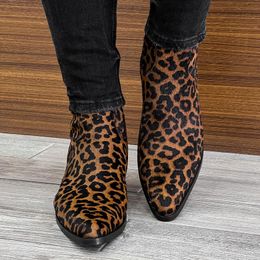 Leopard Zip Mens Boots Flock Square Toe Zipper Ankle Boots Free Shipping Casual Shoes Bottes Pour Hommes Big Size 38-48
