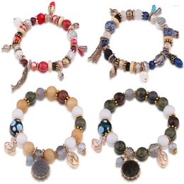 Bangle Bohemian Style Natural Stone Stretching Elasticity Bracelet 2023 Women Crystal Beaded Colorful Bead Jewelry Gift