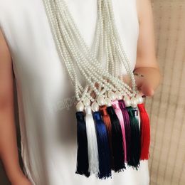 2023 Trendy Pearl Beaded Colourful Tassel Pendant Necklace Jewellery for Women Gift Temperament Versatile Long Sweater Chain