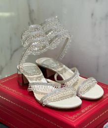 Luxury women wedding Dress Shoes sandal Rene CHANDELIER heel BLACK SATIN JEWELLED SANDALS stiletto Heels Evening high heel pump shoes factory sale 35-43Box