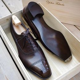 Oxfords Shoes for Men Brown Black Business Lace-up Pu Office Brogue Dress Shoes Zapatos De Vestir Hombre