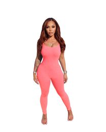 2024 Designer Summer Sleeveless Jumpsuits Women Spaghetti Straps Rompers Sexy V Bodycon Playsuits Solid One Piece Overalls Leggings Wholesale Clothes 9485