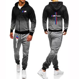 Jogging Clothing 2023 Car Logo Brand Mens Comfortable Gradient Tracksuit Spring Autumn Casual Cotton Jacket Hoodie Pants 2Pcs Suit
