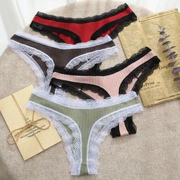 New Lace Sexy Thong Cotton Women's Underwear Low Waist Hollow Out Panties Breathable Seamless G String Briefs Underpants