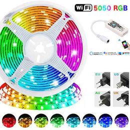 LED Strips RGB LED Strip Lights 5050 Bluetooth WIFI Control Fita 16Ft-98.4 Feet For TV Computer Bedroom Holiday Party Supports Alexa Google P230315