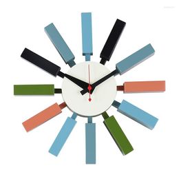 Wall Clocks Colourful Block Clock Solid Wood Import Movement Quartz Silent 30.5cm Decor Wacht Nordic Simple Creative Modern Design