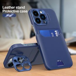 Card Slot Invisible Bracket Case For iPhone 15 14 Pro Max 13 11 12 Pro Max 14 Plus Metal Lens Camera Protection Shockproof Cover samsung s22 s23 ultra