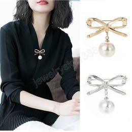 Fashion Bowknot Brooches For Women Anti-Exposure Sweater Pin Shawl Buckle Neckline Fastener Rhinestone Pearl Accessories