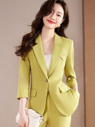 Women's Suits Blazers Spring Summer Half Sleeve Women Elegant Blazers Business Work Wear Suits Professional Pantsuits with Pants and Jackets Coat 230316