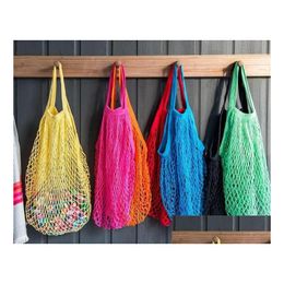 Storage Bags Reusable Shop Grocery Bag 14 Colour Large Size Portable Shopper Tote Mesh Net Woven Cotton Home Drop Delivery Garden Hou Dh3Hc