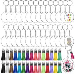 120pc set Acrylic Clear Circle Blanks Keychain Tassels Set Acrylic Circle Keyring Tassels Jump Rings For Jewelry DIY Keychains 210207g