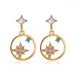 Hoop Earrings Fashion Circle Star Hook Earring Crystal Octagon Drop Long Dangle Stud Jewelry Chic Oorbellen Lady Gift