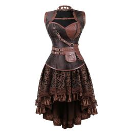 Bustiers & Corsets Steampunk Corset Dress Mujer Underbust Plus Size Skirt Sets Tops Medieval Pirate Clothes Masquerade Party Halloween Costu