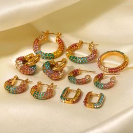 Hoop Earrings Uworld Luxury Bling Colourful Zirconia Inlaid Rings 18K Waterproof PVD Gold Plated Trendy Women Stylish