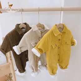 Rompers born Baby Girl Boy Thick Corduroy Jumpsuit Long Sleeve Winter Infant Toddler Warm Fleece Romper Outfit Baby Clothes 0-2Y 230317