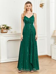 Party Dresses Lucyinlove Elegant Green Sequins V Neck Evening Dress Guest Wedding Maxi Formal 2023 Women Long Prom Cocktail