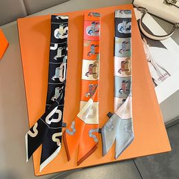 Long Silk Scarf Bag Tie Lady Neck Skinny Scarves Hairband Foulard Horse Print Brand Lady Neckerchief Ribbon 5x85cm