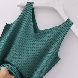 Women's Tanks Women's V-neck Vest Ice Silk Knitted Camisole Inner Summer Outer Wear All-match Sleeveless Top Ins Trendy Slim Thin