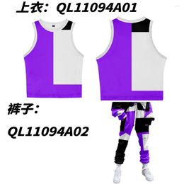 Women's Tanks Summer Women Purple Patchwork Print Tank Tops Fashion Sleeveless Round Neck Vest And Pant Set Streetwear