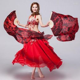 Stage Wear 4 Colors Women Dancewear Performance Prop Silk 1 Pair Fans Dance Accessory Tie Dye 180cm Belly Fan Veils