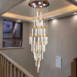 Crystal Column Long Chandelier Bubble Column Restaurant Lamp Luxury Compound Villa Stair Lamp Hotel Lobby Bar Line Chandelier