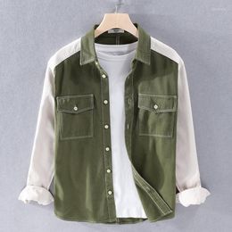 Men's Casual Shirts 2023 Spring Men Tooling Fashion Color Block Double Pocket Cotton Jacket High Quality Male Autumn Long Sleeve Shirt