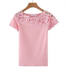 Women's T Shirts White Shirt Women Hollow Out Lace Ladies Summer Top 2023 Korean Clothes Solid Colour Short Sleeve Casual