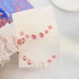 Stud Earrings Fruit Sweet Peach Set For Women Crystal Flower Pearl Simple Party Fashion Jewellery Gift