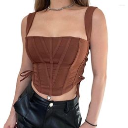 Women's Tanks Women Sexy Clothes Crop Tops Summer 2023 T-shirts Corset Tie-Up Side Bandage Harajuku Y2k Aesthetic Clothing Streetwear