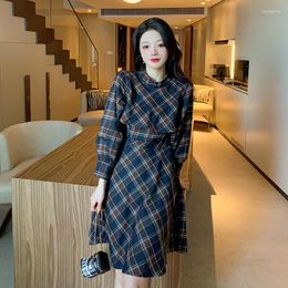 Casual Dresses High-quality Women's Clothing 2023 Spring French Style Retro Waist Slimming Fashion Plaid Vestidos Elegantes Para Mujer