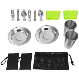 Dinnerware Sets Set Camping Serving Stainless Steel Kit Flatware Plates Cookware Backpacking Portable Fork Spoons Utensils Spoon Dishes