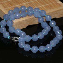 Chains Blue 10mm Faceted Round Beads Stone Jades Chalcedony Whoelsale Price High Grade Necklace For Women 18inch B1014