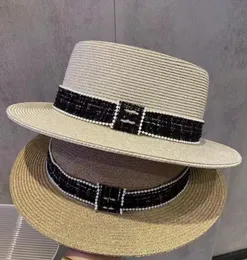 New Summer Letter Rhinestone Flat Top Fine Paper Braid Sun Hat Trendy All-Match Top Hat Straw