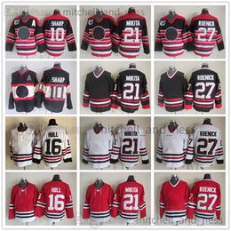 Movie Vintage Hockey Jersey Retro CCM Embroidery 21 Stan Mikita Jersey 27 Jeremy Roenick 10 Patrick Sharp 16 Brett Hull 28 Steve Larmer Red White Black Jerseys