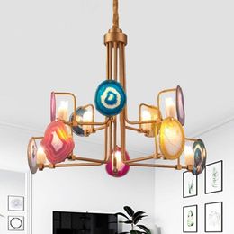 Pendant Lamps Modern Colourful Agate Stone Metal 6/8/10 Chapters Chandelier Creative Personality Luxurious Designer Art G9 With Crystal Decor