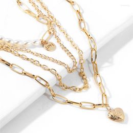 Chains KSRA 2023 Picture Pendant Necklace Pearl Peach Heart Fashion Copper Multi-layer Sweater Chain Women Jewelry