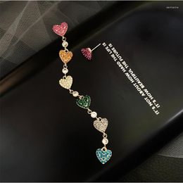 Dangle Earrings SHIFEEL 2023 Fashion S925 Silver Pin Asymmetry Multicolor Rhinestone Heart-shaped Long Tassel Elegant Women Jewelry