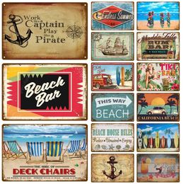 Beach Tin Sign Plaque Metal Sign Vintage Summer Metal Wall Sign Beach Decor For Beach Bar Beach House Seaside Decorative Plate 30X20cm W03