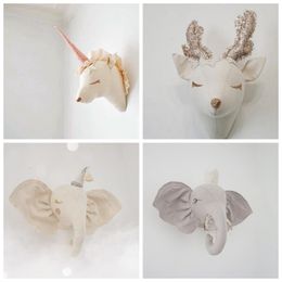 Wall Decor Cute Unicorn Deer Elephant Plush Toy Stuffed Dolls Animal Head Wall Mount for Kids Girl Room Decor Baby Nursery Room Decoration 230317