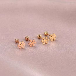 Stud Earrings Trendy 18K Rose Gold Snowflake For Women Au750 Yellow Round Bead Screw Back Birthday Gift