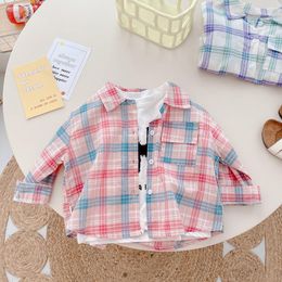 Kids Shirts Children's Plaid Shirt 0-6 Years Old Autumn Clothes Boys Fashion Loose Shirt Girls Korean Long Sleeve Top Toddler Baby Blouse 230317