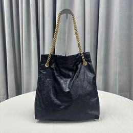 Large Crush Handbag Tote Bag Chain Shoulder Bags Drawstring Pocket Genuine Leather Large Capacity Pocket Fashion Letters Interior Zip Pocket