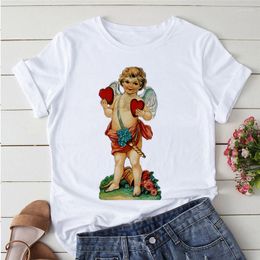 Women's T Shirts Women Clothes Lovely Cupid Love T-shirt Trend Print Cartoon Tops Tee Tshirt Ladies Aesthetic Graphic Female Clothing