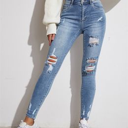 Women s Jeans Light Blue Sexy Skinny Women Stretch Butt Lift Ripped Hole Denim Pants Lady Clothes Girls Tight Trousers Y2K Streetwear 230316