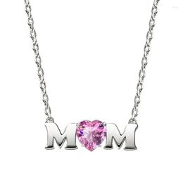 Pendant Necklaces Hainon Pink Crystal Heart Necklace Birthday Gifts To MOM Fashion Elegant Chain Silver Colour Jewellery