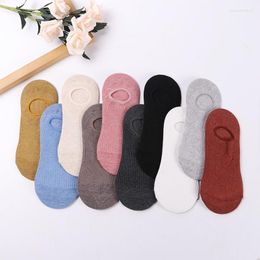 Women Socks 5 Pairs/pack Summer Japanese Solid Colour Ladies Invisible Silicone Non-slip Cotton Slipper