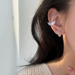 Backs Earrings Trendy Genuine 925 Sterling Silver Angel Wing Asymmetric Without Ear Holes Clip For Women Fine Jewellery Accessor