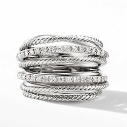 Band Rings Huitan Silver Colour Multiple Row Rings Shiny CZ Metallic OL Style Office Lady Versatile Finger Rings for Women Fashion Jewellery G230317